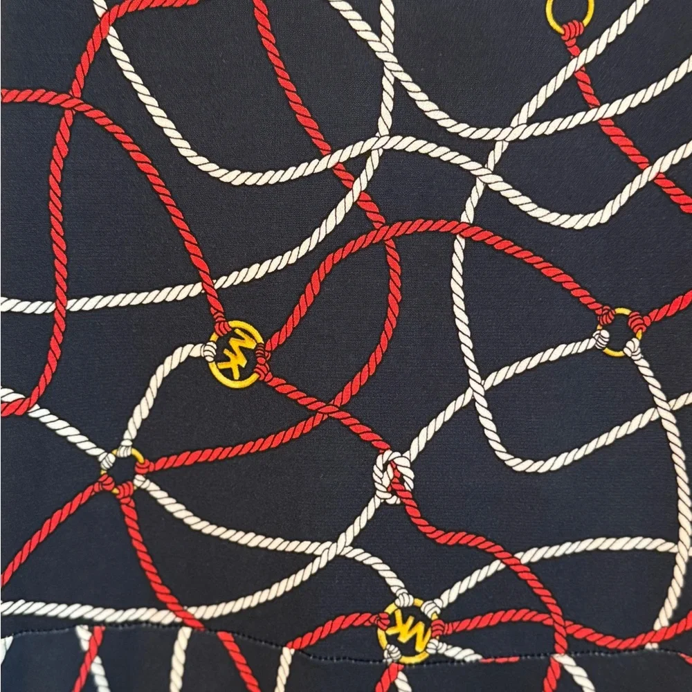 Michael Michael Kors Rope Print Handkerchief Hem Sleeveless Dress Navy Red XSP